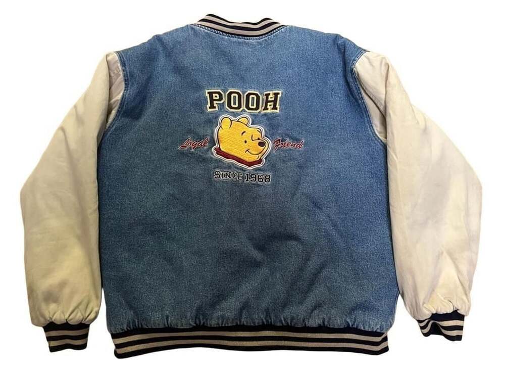Disney Store Winnie the Pooh Denim Varsity Jacket Size L